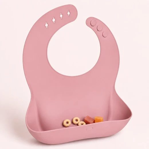aBaby Waterproof Silicone Baby Bib Adjustable Neck with Wide Food Catching Pocket 1 Piece Pink Color - aBaby - Image 3