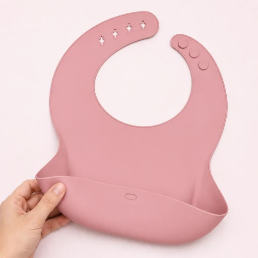 aBaby Waterproof Silicone Baby Bib Adjustable Neck with Wide Food Catching Pocket 1 Piece Pink Color - aBaby - Image 4