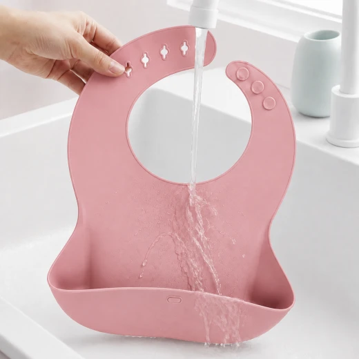 aBaby Waterproof Silicone Baby Bib Adjustable Neck with Wide Food Catching Pocket 1 Piece Pink Color - aBaby - Image 5