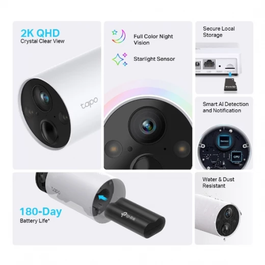 نظام كاميرا المراقبة الخارجية اللاسلكية TP-Link Tapo بدقة 2K QHD – بطارية تدوم حتى 180 يومًا، رؤية ليلية ملونة بتقنية مستشعر Starlight، كشف الحركة والأشخاص والحيوانات الأليفة والمركبات، متوافق مع Alexa وGoogle Home (طراز Tapo C420S2) - تي بي لينك - Image 2