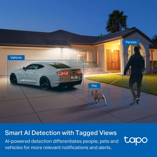 كاميرا كشاف خارجي Tapo TP-Link بدقة 2K QHD للأمان الخارجي، سلكية، إضاءة 2800 لومن، كشف حركة بزاوية 270°، كشف مجاني للأشخاص والمركبات، بدون اشتراك، تعمل مع Alexa وGoogle Home – طراز C720 - تي بي لينك - Image 2
