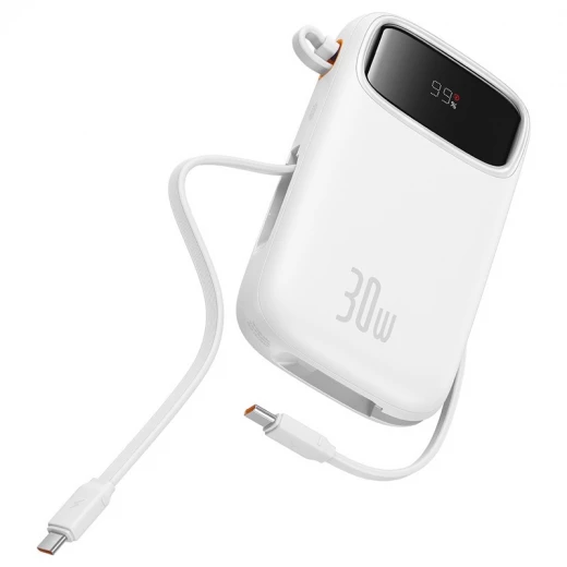Baseus QPow 2 Digital Display Fast-Charging Power Bank with 2 Built-in Type-C Cable 10000mAh 30W Moon White - Baseus - Image 3