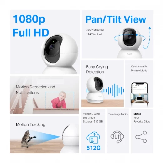 كاميرا المراقبة المنزلية الذكية Tapo C200C عبر Wi-Fi مع خاصية الدوران الأفقي والعمودي (Pan/Tilt)، جودة عالية للفيديو، رؤية ليلية، كشف حركة ذكي، مناسبة للأمان الداخلي مع سهولة التحكم عن بُعد عبر التطبيق - تي بي لينك - Image 2