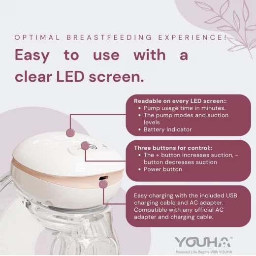 Youha wearable breast pump, 6 insert sizes available to fitment the size of the breast nipple capacity 240ml - youha - Image 3
