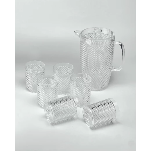 طقم 7 قطع إبريق أكريلك 2.37 لتر و 6 أكواب بتصميم ألماسي - فيغ - Image 5