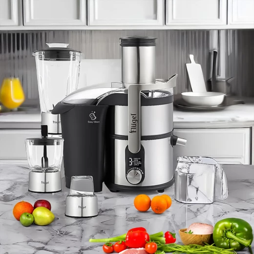 Flugel Multipurpose 4 in 1 Juice Extractor, Model 6177, 800W Power, Stainless Steel Body, Includes Blender, Grinder & Chopper for Complete Kitchen Performance - Arshia - Image 2