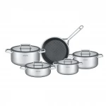 arshia 9-piece stainless steel 18/10 cookware set with metal lids – high-durability design, even heat distribution, fixed handles, reliable performance for everyday versatile cooking - Arshia