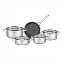 arshia 9-piece stainless steel 18/10 cookware set with metal lids – high-durability design, even heat distribution, fixed handles, reliable performance for everyday versatile cooking