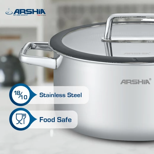 arshia 9-piece stainless steel 18/10 cookware set with metal lids – high-durability design, even heat distribution, fixed handles, reliable performance for everyday versatile cooking - Arshia - Image 4