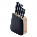 arshia 6-piece stainless steel kitchen knife set with upright wooden stand – razor-sharp blades, ergonomic handles, vertical safe storage, perfect for precise daily cutting tasks - Arshia