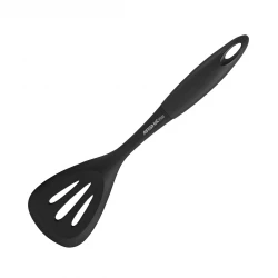 Arshia Silicone Utensil – Slotted Turner (Black) + Heat‑Resistant Silicone Head + Drainage Slots + Comfortable Non‑Slip Handle + Ideal for Flipping  Serving Without Scratching Cookware