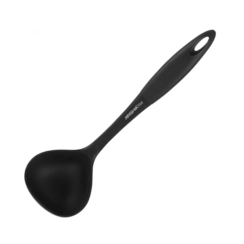 Arshia Silicone Utensil – Soup Ladle (Black) + Heat‑Resistant Silicone Deep Bowl + Comfortable Non‑Slip Handle + Ideal for Serving Soups, Stews Sauces Safely - Arshia