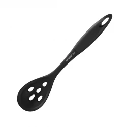 Arshia Silicone Utensil – Slotted Spoon (Black) + Heat‑Resistant Silicone Head + Drainage Slots + Comfortable Non‑Slip Handle + Ideal for Stirring, Lifting Serving While Draining Liquids