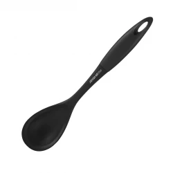 Arshia Silicone Utensil – Solid Spoon (Black) + Heat‑Resistant Silicone Head + Durable Stirring & Serving Design + Comfortable Non‑Slip Handle + Ideal for Everyday Kitchen Use