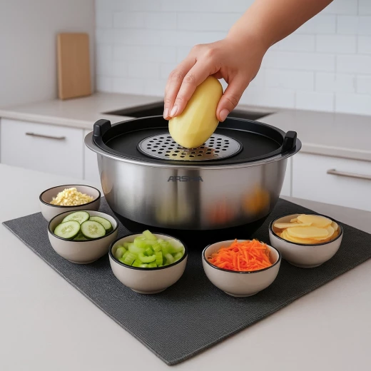 Arshia 12-Piece Stainless Steel Mixing Bowl Set with Grater | Multi-Size Nesting Bowls | Non-Slip Silicone Base | Secure Lids + Grater Lid Attachment | Main Benefit: Efficient Food Preparation, Mixing, and Storage - Arshia - Image 6