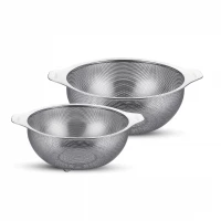 Arshia 2-Piece Stainless Steel Colander Set with Fine Drainage Holes, Sturdy Base, and Side Handles for Efficient Draining of Pasta, Vegetables, Fruits, and More