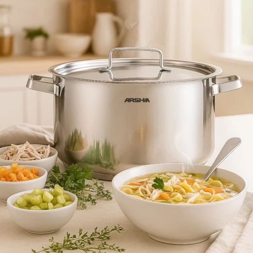 arshia 30cm stainless steel casserole with matching lid – even heat distribution, rust‑resistant build, sturdy steel handles, very large capacity for family meals, ideal for everyday cooking and durable performance - Arshia - Image 2