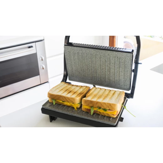 Cecotec Rock’N Grill 700W Electric Contact Grill — 700W Power, RockStone Non-Stick Eco Coating, 23 × 14.5 cm Cooking Surface, Floating Adjustable Top Plate, Light Indicator, Cool-Touch Handle, and Upright Storage with Closing Clamp - Cecotec - Image 7