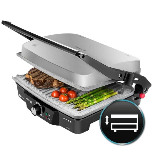 Cecotec Rock’N Grill 2000W Electric Contact Grill — 2000W Power, RockStone Non-Stick Eco Coating, Adjustable Temperature Control, 180° Opening, Grease Collection Tray, Wide Cooking Surface, Cool-Touch Handle & Compact Upright Storage Cecotec Rock’N Grill 2000W Electric Contact Grill — 2000W Power, RockStone Non-Stick Eco Coating, Adjustable Temperature Control, 180° Opening, Grease Collection Tray, Wide Cooking Surface, Cool-Touch Handle & Compact Upright Storage