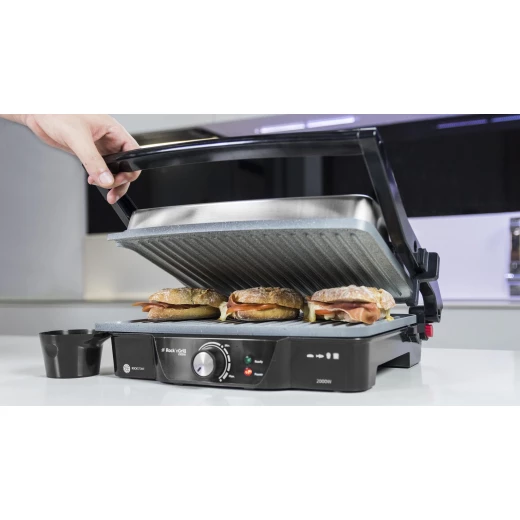 Cecotec Rock’N Grill 2000W Electric Contact Grill — 2000W Power, RockStone Non-Stick Eco Coating, Adjustable Temperature Control, 180° Opening, Grease Collection Tray, Wide Cooking Surface, Cool-Touch Handle & Compact Upright Storage - Cecotec - Image 5