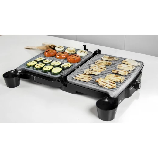 Cecotec Rock’N Grill 2000W Electric Contact Grill — 2000W Power, RockStone Non-Stick Eco Coating, Adjustable Temperature Control, 180° Opening, Grease Collection Tray, Wide Cooking Surface, Cool-Touch Handle & Compact Upright Storage - Cecotec - Image 8