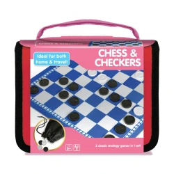 +AMBASSADOR Grab & Go 2-in-1 Travel Chess & Checkers Game, Portable Strategy Games for Family, Ages 6