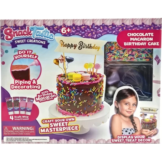 Snack Tastic Chocolate Macaron Birthday Cake toy, creative set to build colorful cake designs, enhances creativity and motor skills, suitable for ages 5+ Snack Tastic Chocolate Macaron Birthday Cake toy, creative set to build colorful cake designs, enhances creativity and motor skills, suitable for ages 5+
