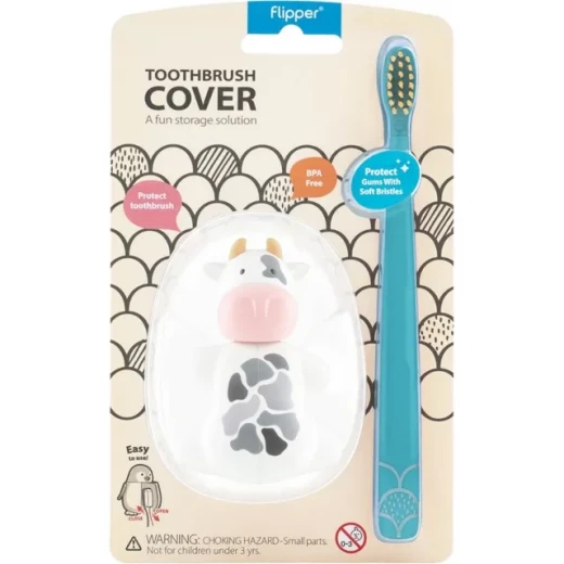Kids Toothbrush Set with Cover – Playful Cow Shape – Flipper (3+ Years) Kids Toothbrush Set with Cover – Playful Cow Shape – Flipper (3+ Years)