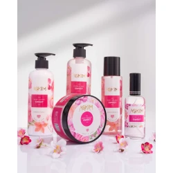 ASKIM Sweet Body Care Set 5 Pieces, Includes Body Mist, Hair Mist, Body Lotion, Shower Gel and Body Butter, Fruity Floral Fragrance with Passion Fruit, Strawberry, Jasmine, Vanilla and Musk Notes, Ideal for Daily Care or Gifting