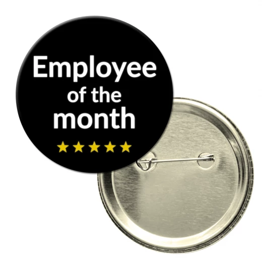 Button badge - Employee of the month, minimalist design on black background Button badge - Employee of the month, minimalist design on black background