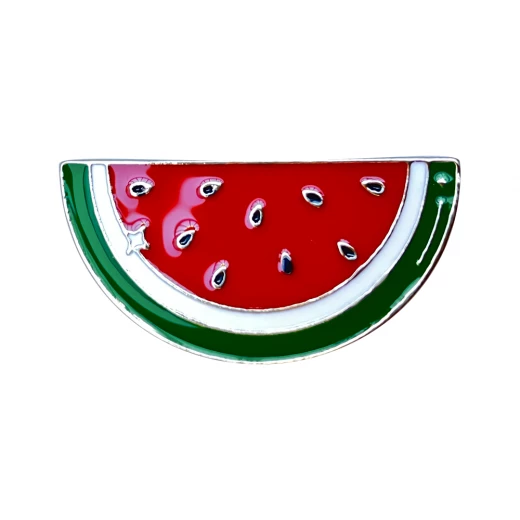 Fashionable pin, watermelon fruit slice brooch, symbol for Palestinian flag Fashionable pin, watermelon fruit slice brooch, symbol for Palestinian flag