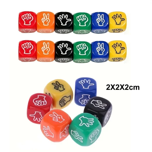 1 piece of assorted acrylic dice of the famous game (Rock – Paper – Scissors) 1 piece of assorted acrylic dice of the famous game (Rock – Paper – Scissors)
