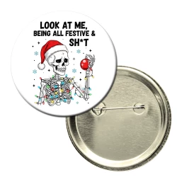 Button badge themed with Christmas festive decoration / message – Design 6