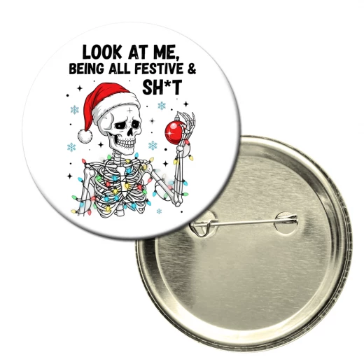 Button badge themed with Christmas festive decoration / message – Design 6 Button badge themed with Christmas festive decoration / message – Design 6