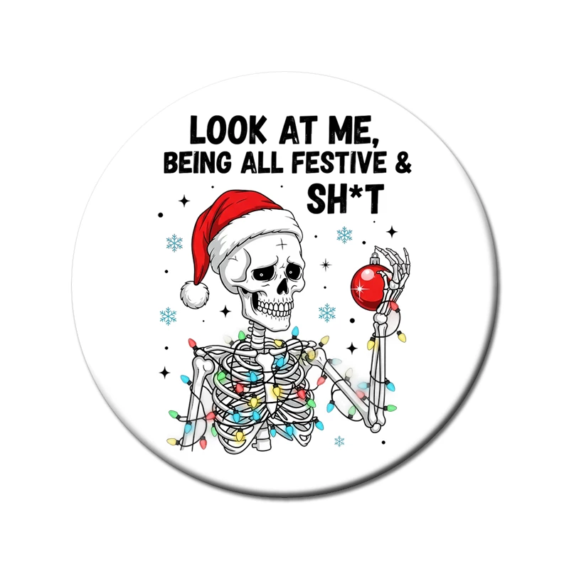 Rounded fridge Magnet with Christmas theme - Design 6 - Uncle pins