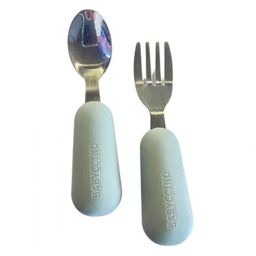 Babyccino Toddler Spoon & Fork Set Silicone Grip, Blue, Ideal for 1+ Years, Safe, Durable, and Easy to Use Babyccino Toddler Spoon & Fork Set Silicone Grip, Blue, Ideal for 1+ Years, Safe, Durable, and Easy to Use