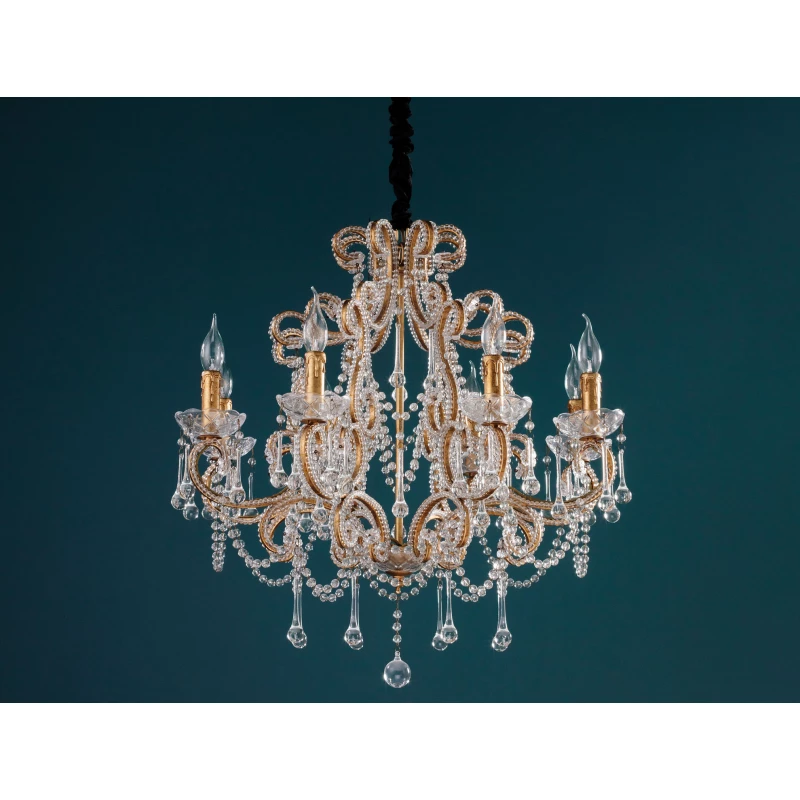 ثريا أفانغارد الذهبية مع كريستال معدن وزجاج، 74×71 سم، تصميم كلاسيكي أنيق، إضاءة عالية الجودة من مدام كوكو - مدام كوكو
