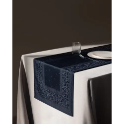 مفرش طاولة كابري أزرق كحلي، بوليستر 100٪، 45×160 سم، ديكور أنيق وعملي للطاولة، صناعة تركية من مدام كوكو