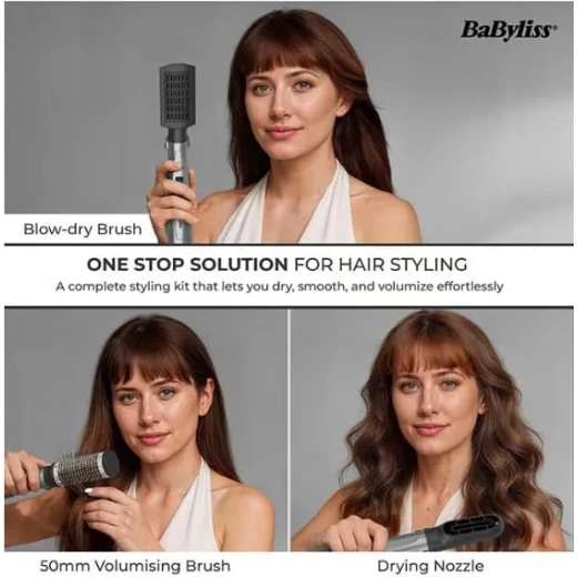BaByliss 1000W 3-in-1 Air Styler, Ionic Frizz-Control, 50mm Volumising Brush, Smoothing Brush & Drying Nozzle, AS261SDE - Babyliss - Image 7
