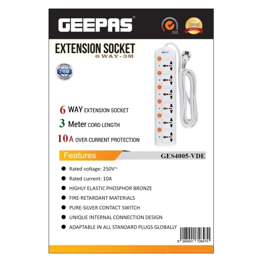 Geepas 6-Way Power Extension Board with Individual Switches, VDE Plug GES4005-VDE - GEEPAS - Image 3