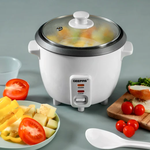 طباخة أرز جيباس متعددة الوظائف 0.6 لتر 300 واط مع قدر بخاري، أبيض - جيباس - Image 2