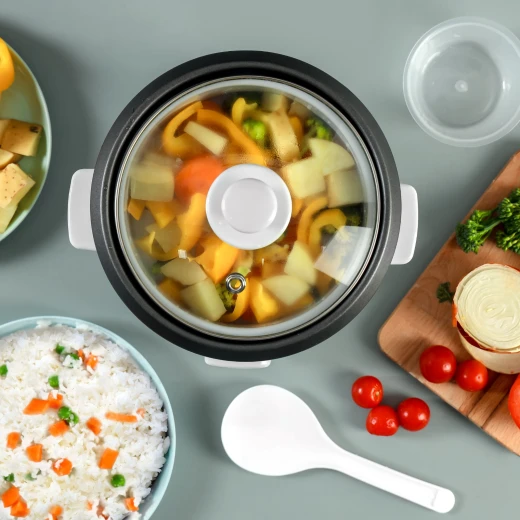 طباخة أرز جيباس متعددة الوظائف 0.6 لتر 300 واط مع قدر بخاري، أبيض - جيباس - Image 6