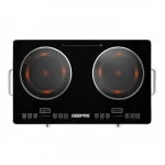 موقد بالأشعة تحت الحمراء رقمي مزدوج من جيباس بقدرة ٣٠٠٠ واط (١٨٠٠ + ١٢٠٠) مع تحكم باللمس والمقبض ودرجات حرارة قابلة للتعديل ووظائف طهي متعددة بلون أسود - جيباس