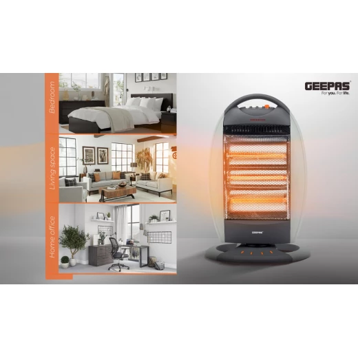 Geepas GHH9107 Halogen Heater – 1200W / 800W / 400W Power Settings, Safety Tip-Over Switch, Auto-Rolling Function, Grey - GEEPAS - Image 8