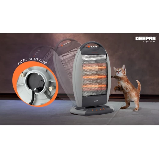 Geepas GHH9107 Halogen Heater – 1200W / 800W / 400W Power Settings, Safety Tip-Over Switch, Auto-Rolling Function, Grey - GEEPAS - Image 9