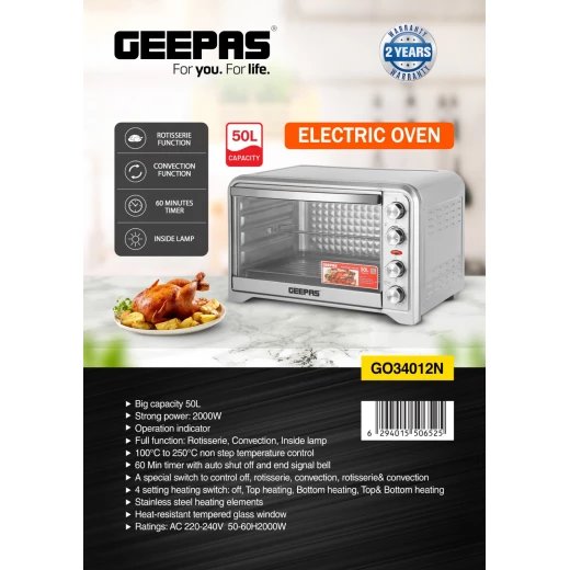 Geepas GO34012 50L Electric Oven with Rotisserie & Convection – 2000W - GEEPAS - Image 2