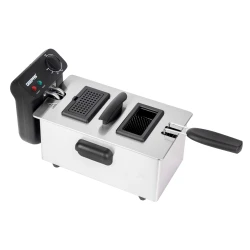 Geepas 2000W 3.0L Deep Fryer, Stainless Steel with Removable Enamel Pot & Adjustable Thermostat, Black/Silver GDF36015