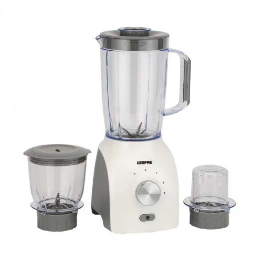 Geepas GSB44034N 3-in-1 Blender – 600W, Powerful Motor with 3 Speed & Pulse, Stainless Steel Blades, Grinder & Chopper Attachments, White & Grey Geepas GSB44034N 3-in-1 Blender – 600W, Powerful Motor with 3 Speed & Pulse, Stainless Steel Blades, Grinder & Chopper Attachments, White & Grey