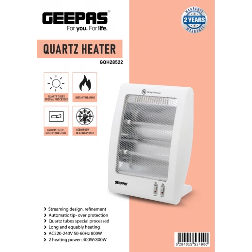 Geepas GQH28522 Quartz Heater 800W with 2 Heat Settings & Tip-Over Protection - GEEPAS - Image 2