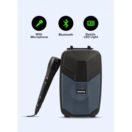 مكبر صوت جيباس المحمول بتقنية البلوتوث GMS11156 - مزود بميكروفون وإضاءة LED ودعم USB/TF/FM/AUX - جيباس - Image 6
